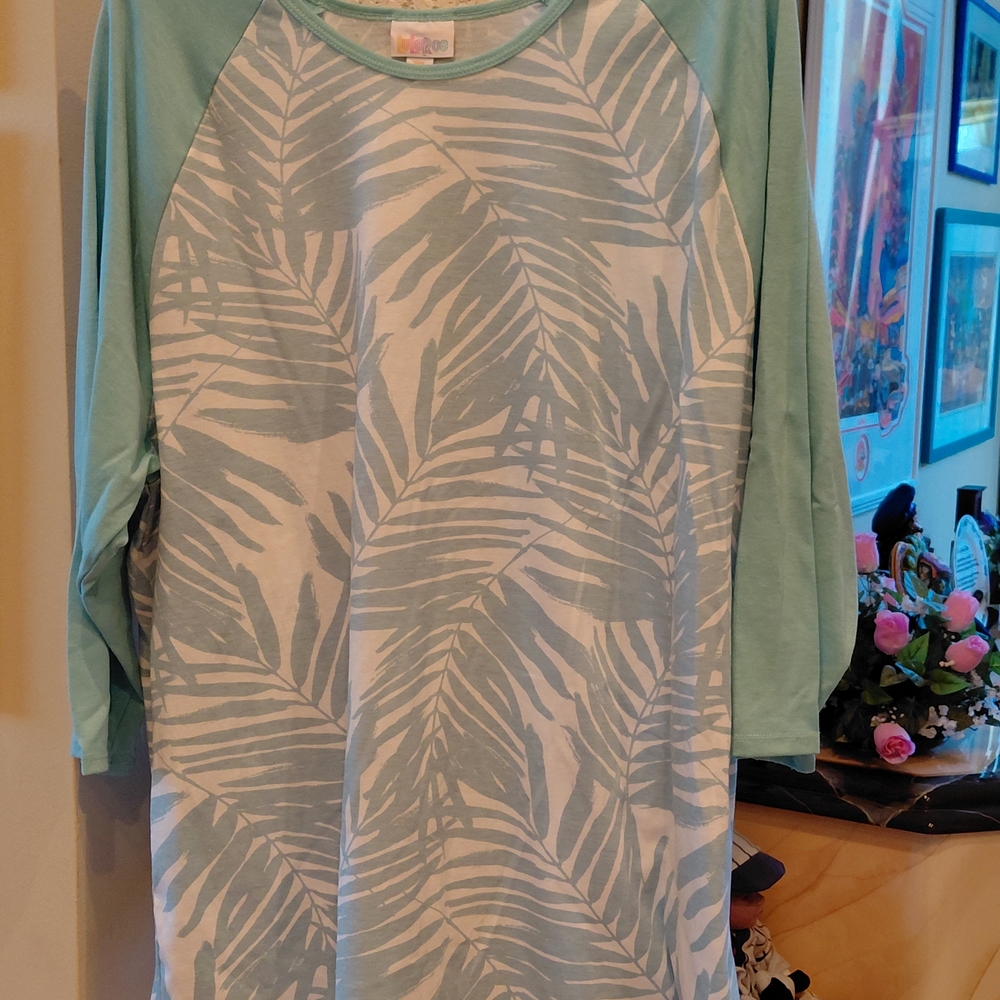 LuLaRoe Long Sleeve Tee - Light Aqua and White Palm Print